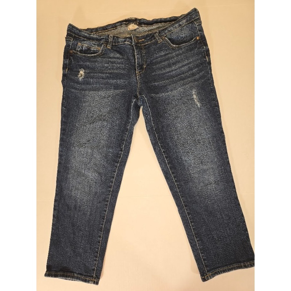 Decree Women's Dark Wash Denim Distressed Ankle Crop‎ Jeans Size 13